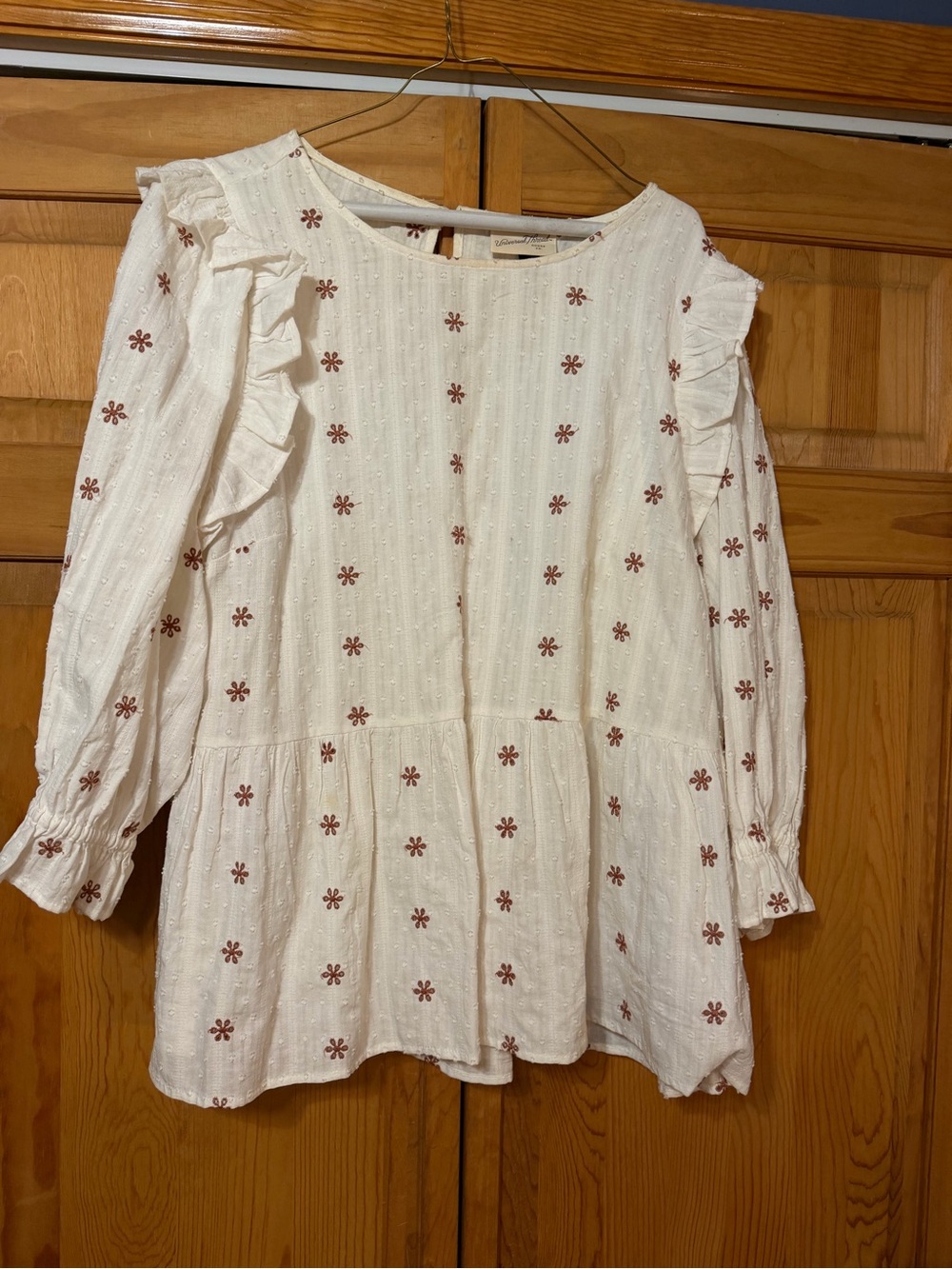 Universal Thread Cream Peplum Blouse with Rust Floral Accents